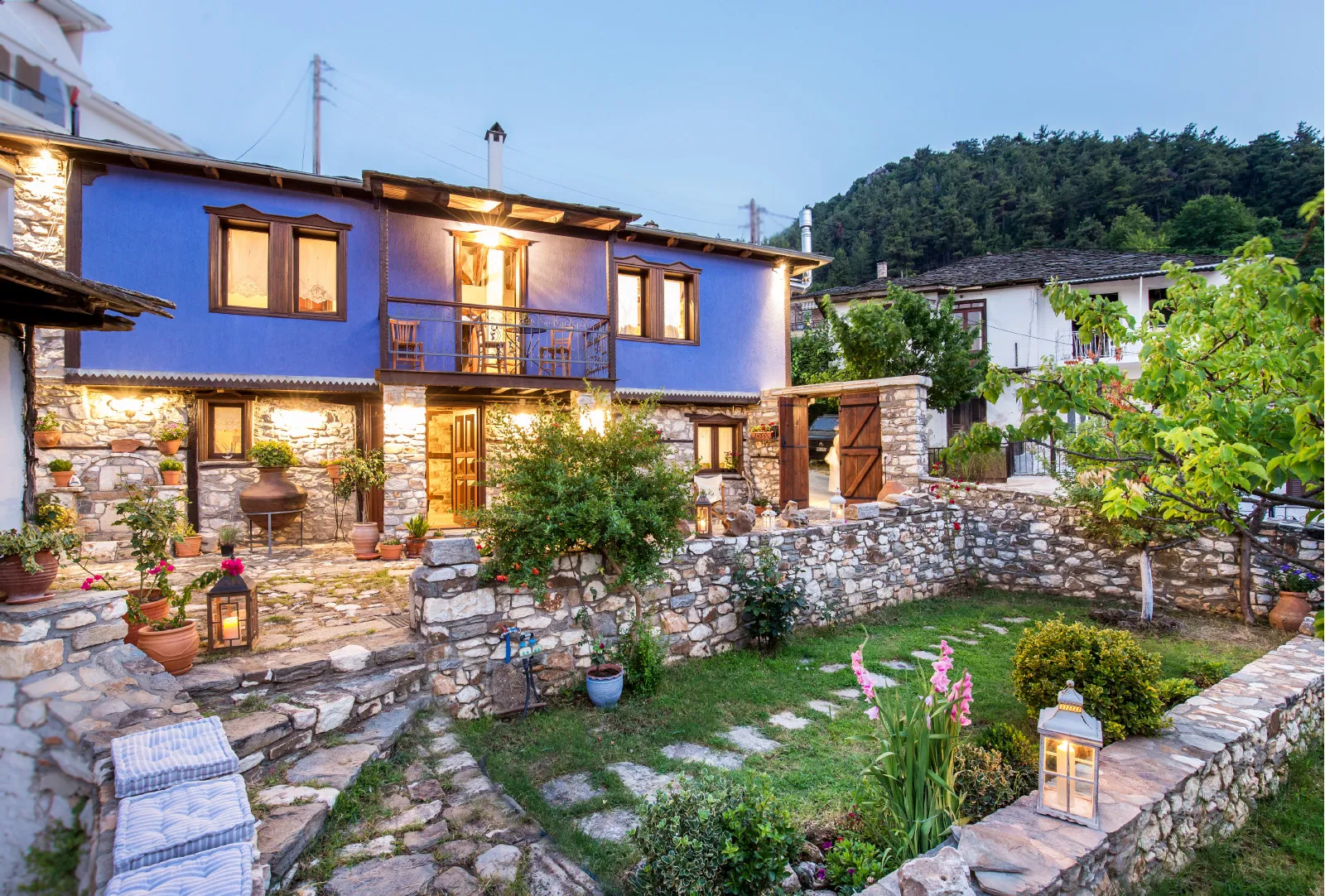 Maroyda Stonehouse exterior and courtyard in Panagia, Thassos