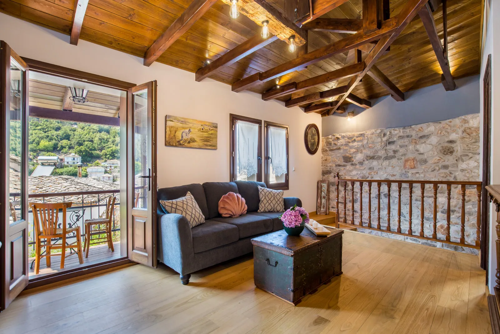 Salon and living space 9 at Maroyda Stonehouse in Panagia, Thassos