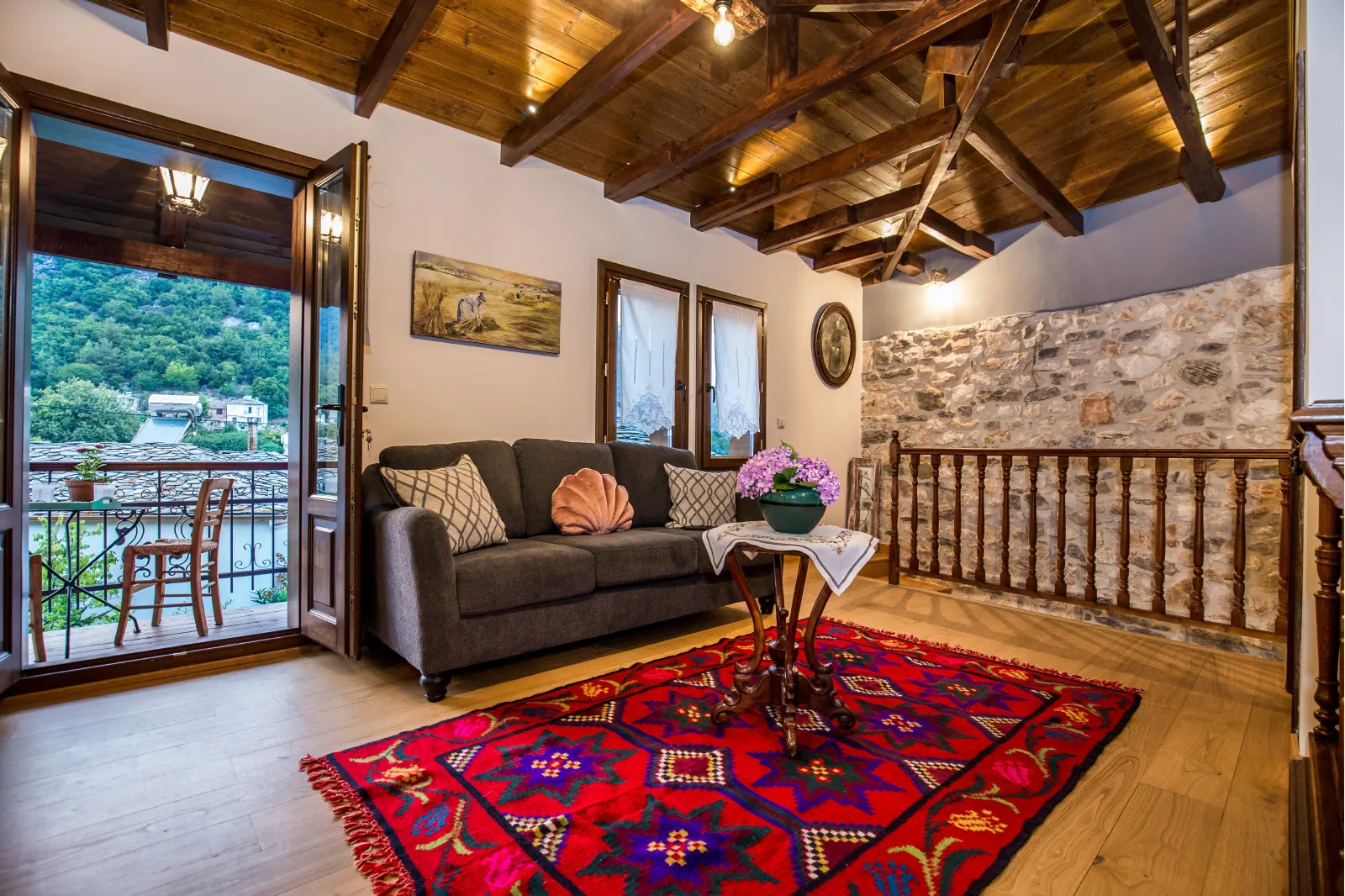 Salon and living space 2 at Maroyda Stonehouse in Panagia, Thassos
