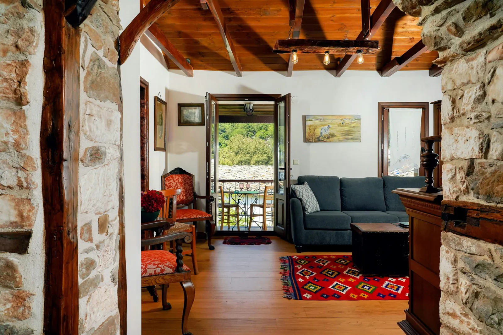 Salon and living space 10 at Maroyda Stonehouse in Panagia, Thassos
