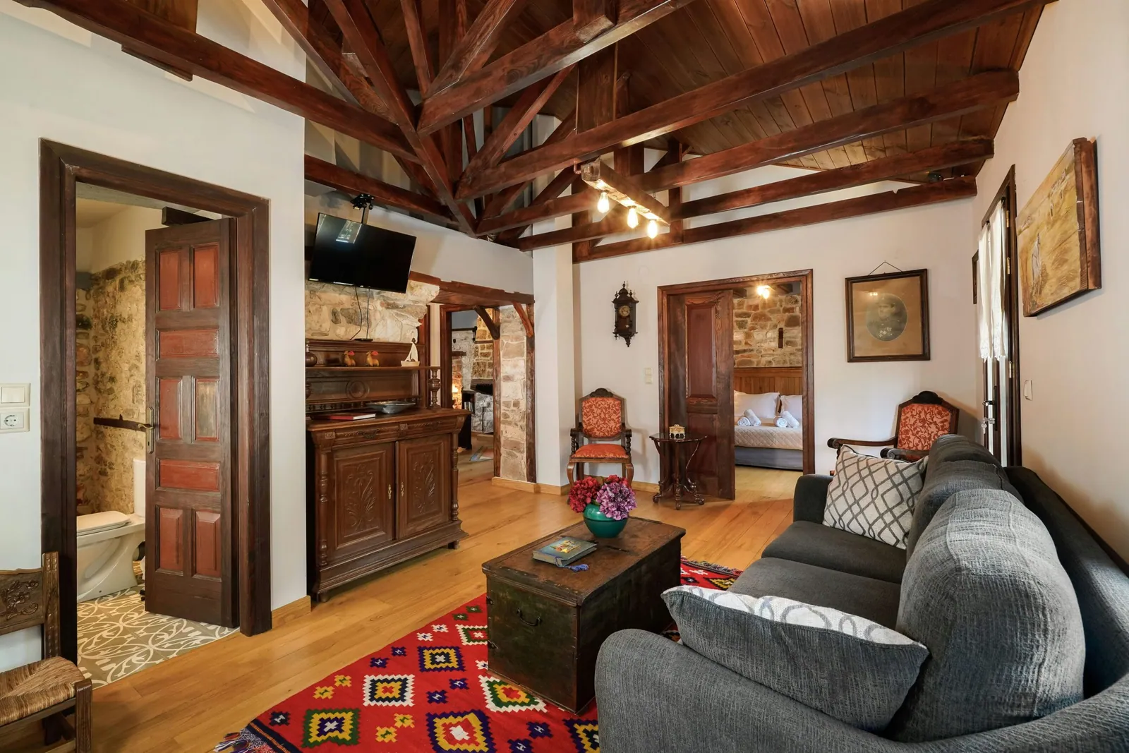Salon and living space 3 at Maroyda Stonehouse in Panagia, Thassos