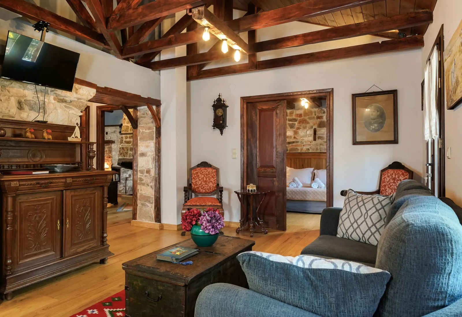 Salon and living space 4 at Maroyda Stonehouse in Panagia, Thassos
