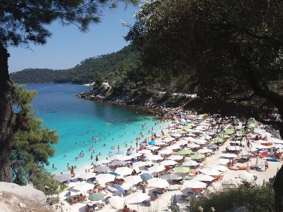 White marble shore and clear water at Saliara Beach on Thassos